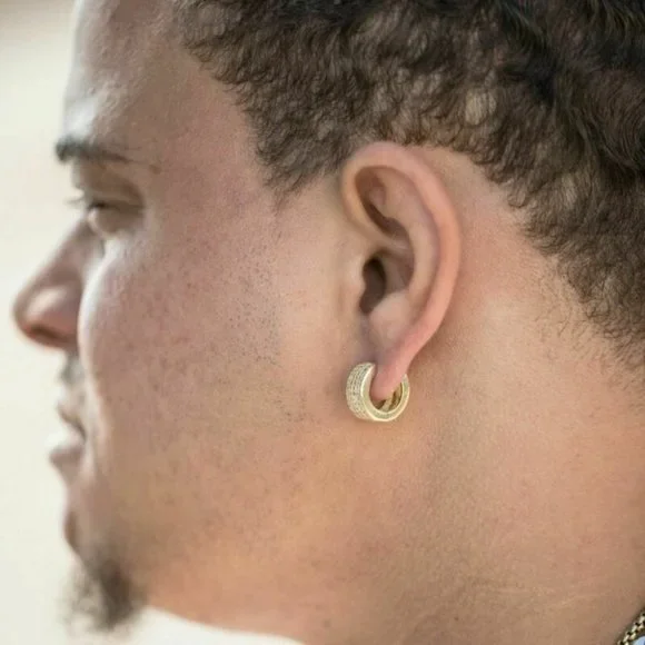 New Men 925 Silver Sim. Diamond Hoop Studs - Picture 2 of 3